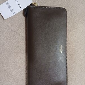 Coach Dark Brown Leather Zip Wallet